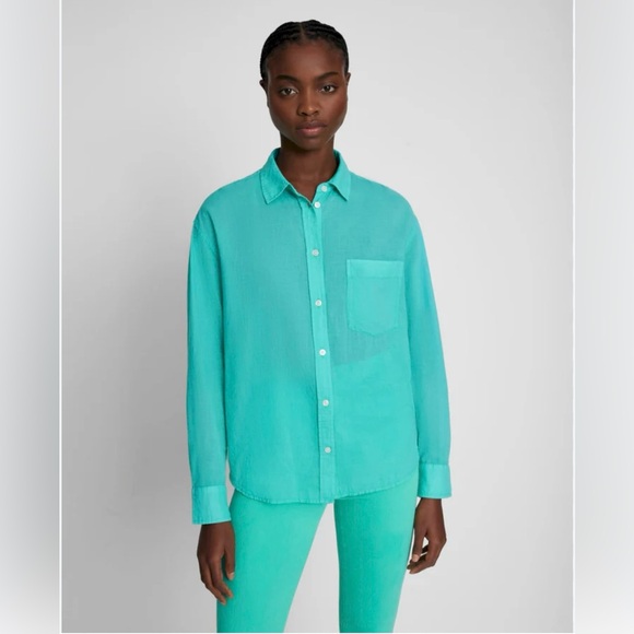 7 for all Mankind, classic button up shirt, size Medium Atlantis Color - Picture 1 of 15